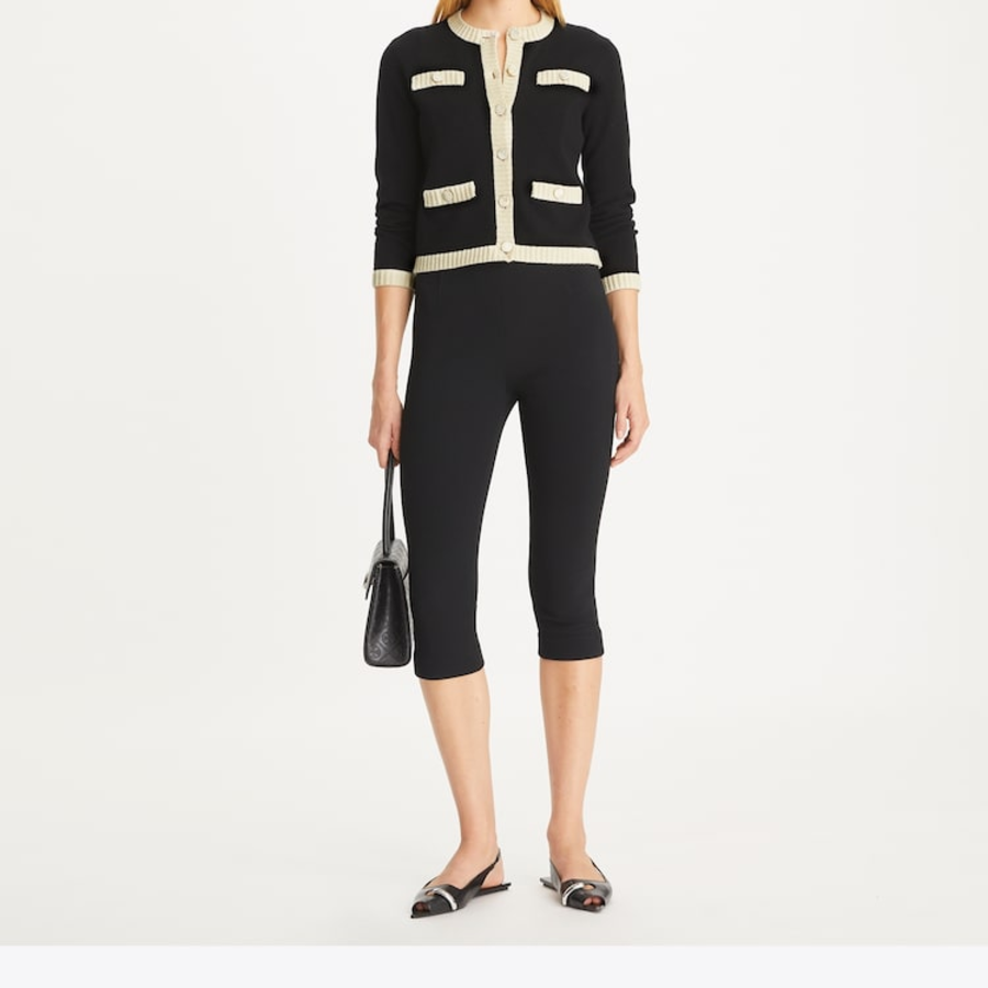 TORY BURCH Kendra Chunky Wool Trim Cardigan – Black