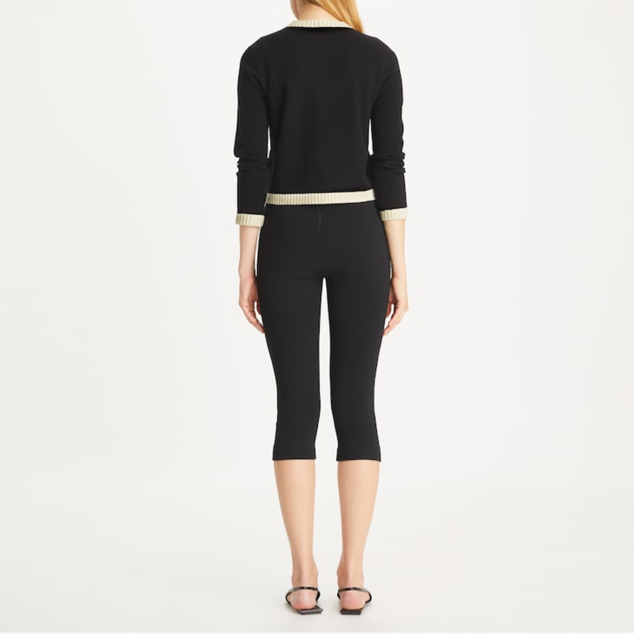 TORY BURCH Kendra Chunky Wool Trim Cardigan – Black