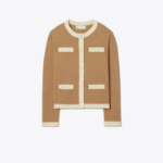 TORY BURCH Kendra Chunky Wool Trim Cardigan – Cream