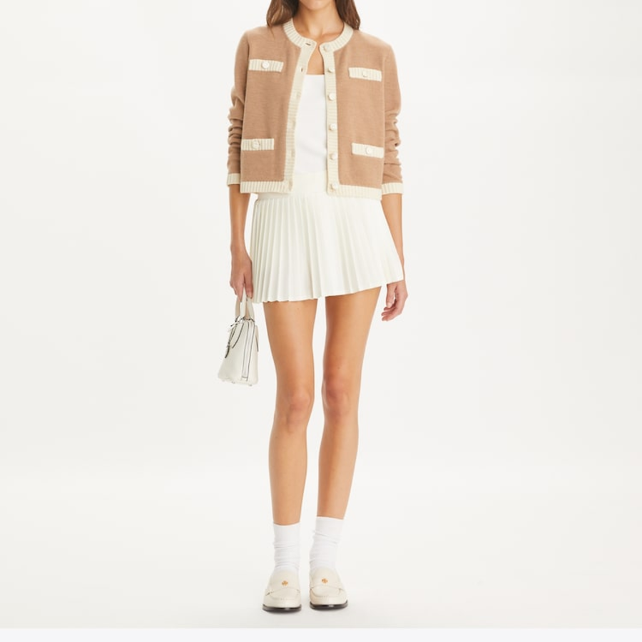 TORY BURCH Kendra Chunky Wool Trim Cardigan – Cream
