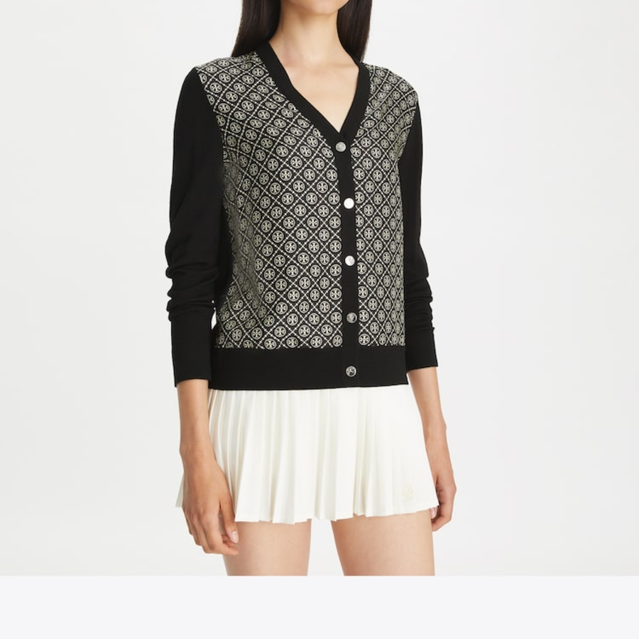 TORY BURCH Silk Front Cardigan – Black