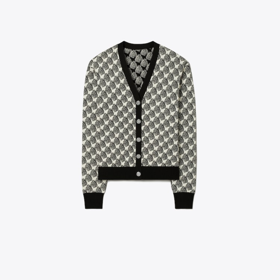 TORY BURCH Jacquard Viscose Cardigan – Ivory