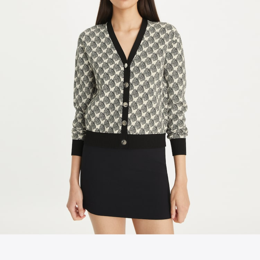 TORY BURCH Jacquard Viscose Cardigan – Ivory