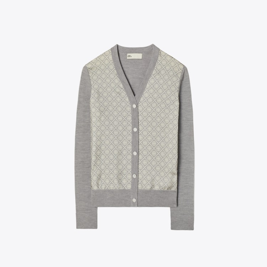 TORY BURCH Silk Front Cardigan – Gray