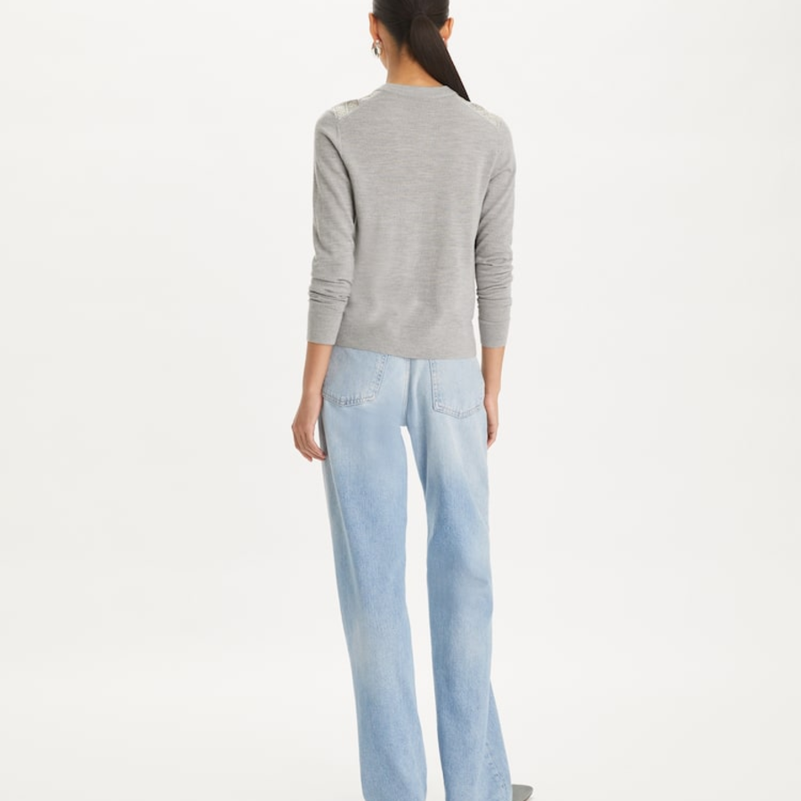 TORY BURCH Silk Front Cardigan – Gray