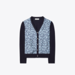 TORY BURCH Silk Front Cardigan – Navy