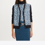 TORY BURCH Silk Front Cardigan – Navy