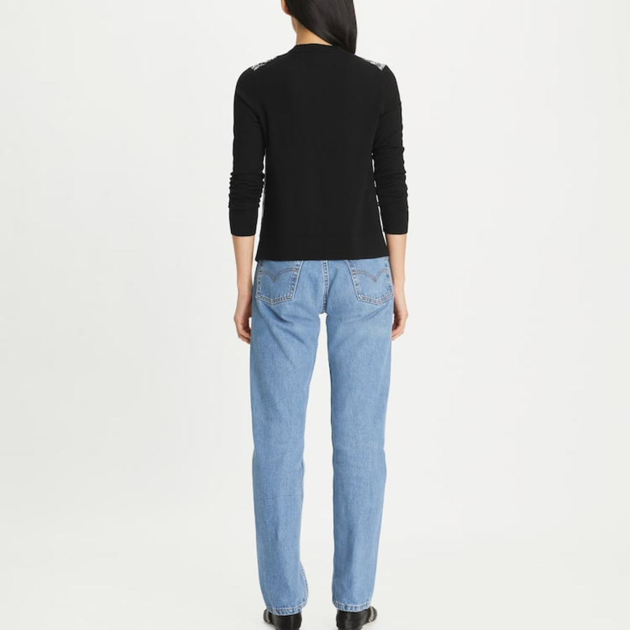 TORY BURCH Silk Front Cardigan – Black