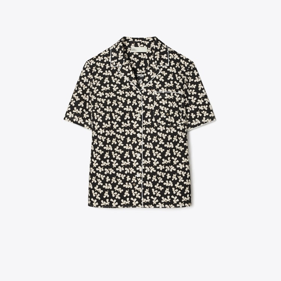 TORY BURCH Lily Cotton Camp Shirt – Black