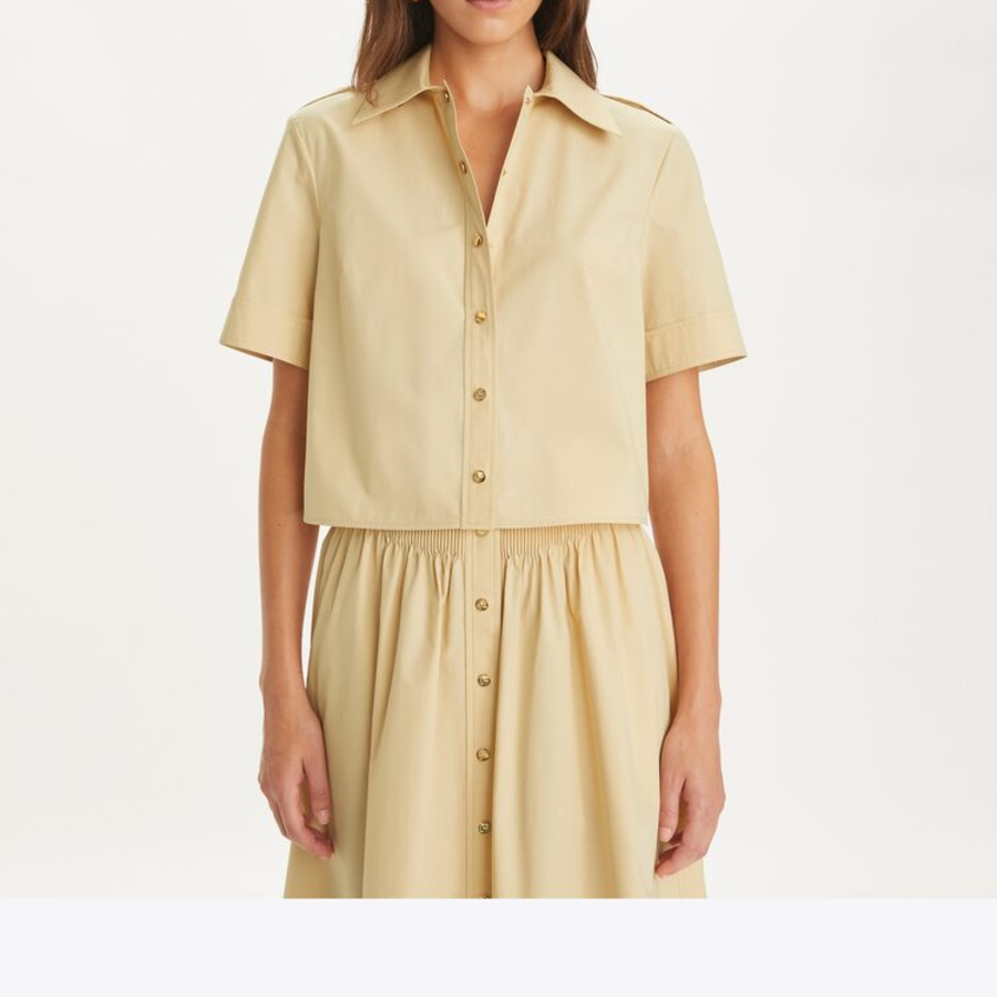 TORY BURCH Poplin Camp Shirt – Beige