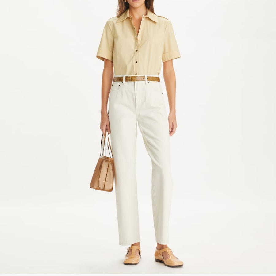TORY BURCH Poplin Camp Shirt – Beige