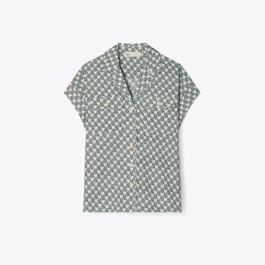 TORY BURCH Printed Cotton Poplin Camp Shirt – Green