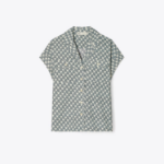 TORY BURCH Printed Cotton Poplin Camp Shirt – Green