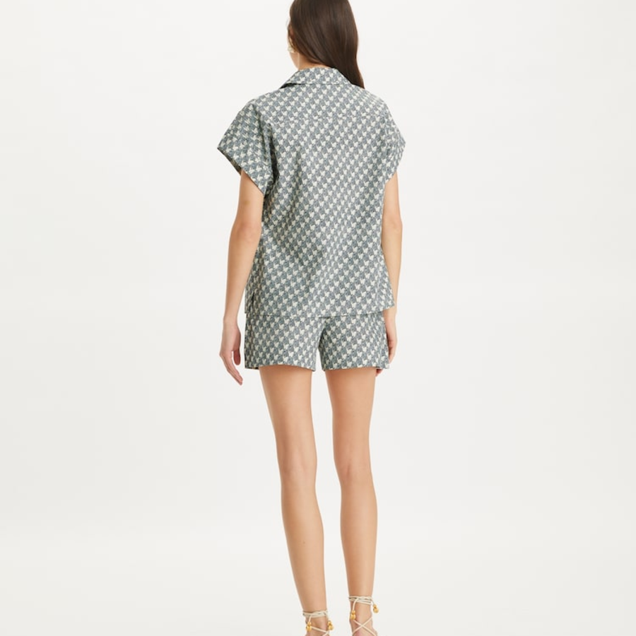 TORY BURCH Printed Cotton Poplin Camp Shirt – Green