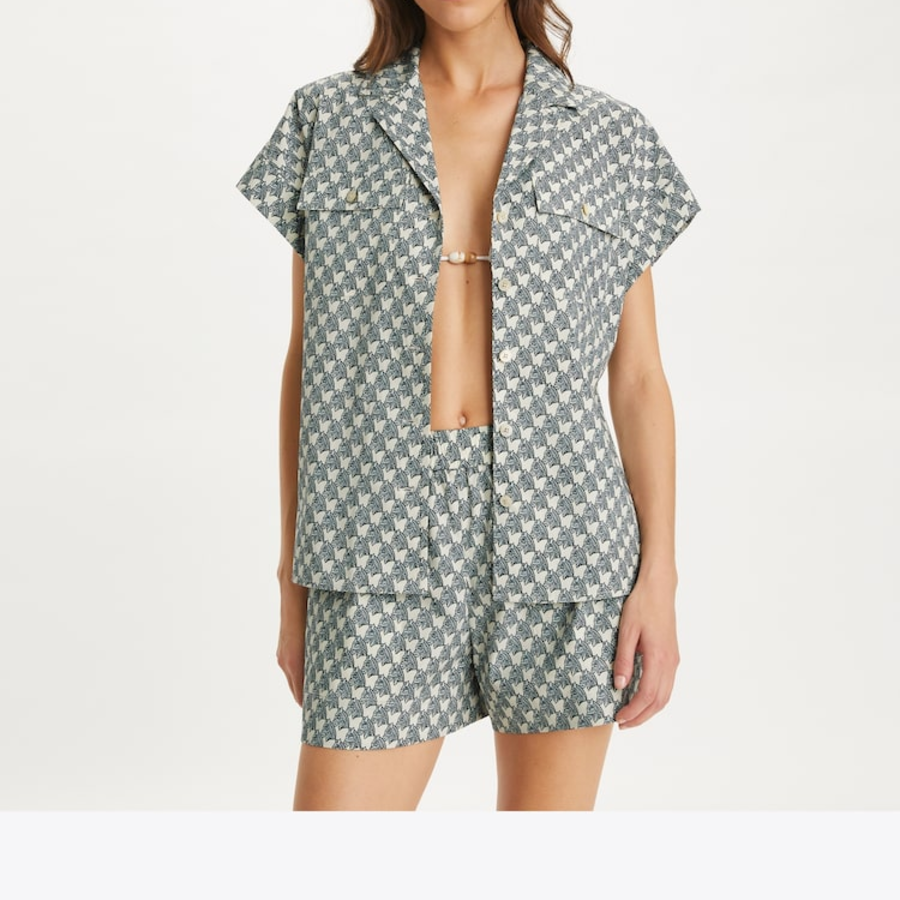 TORY BURCH Printed Cotton Poplin Camp Shirt – Green