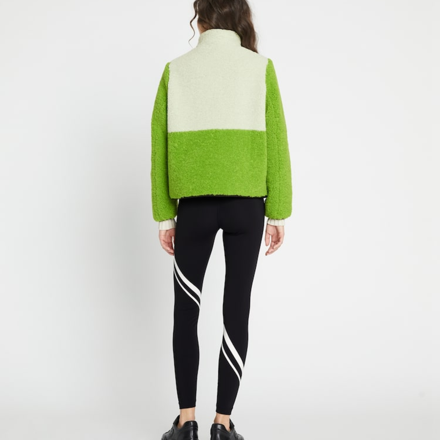 TORY BURCH Colorblock Fleece Jacket – Lime