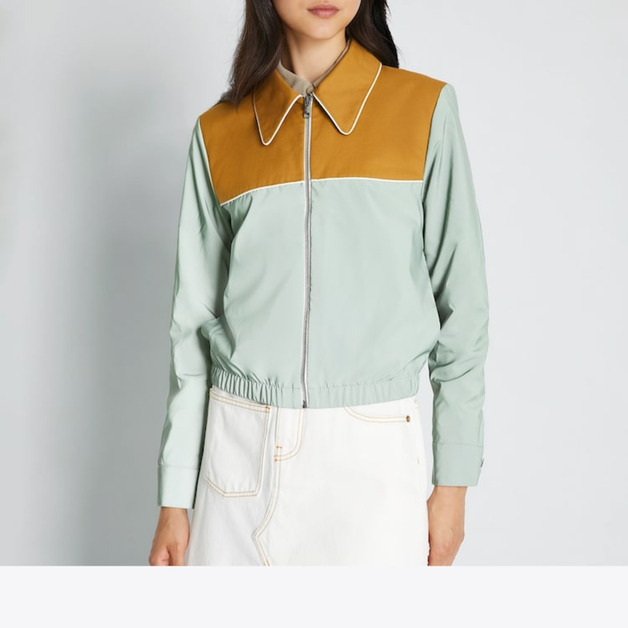 TORY BURCH Reflective Nylon Jacket – Sage / Camel