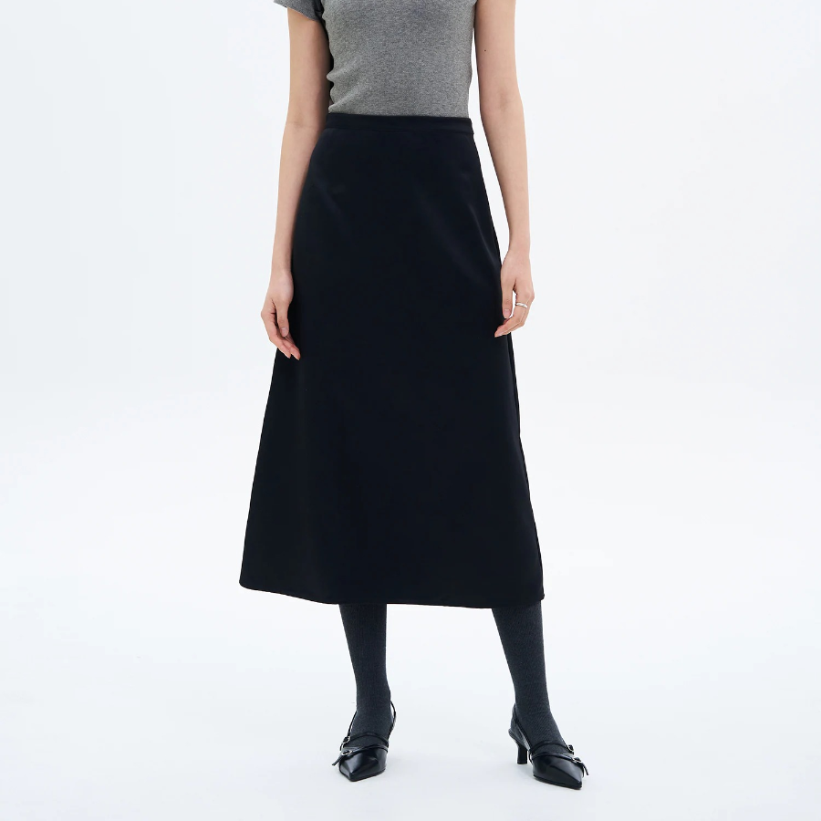 8 seconds Satin Long Skirt - Black