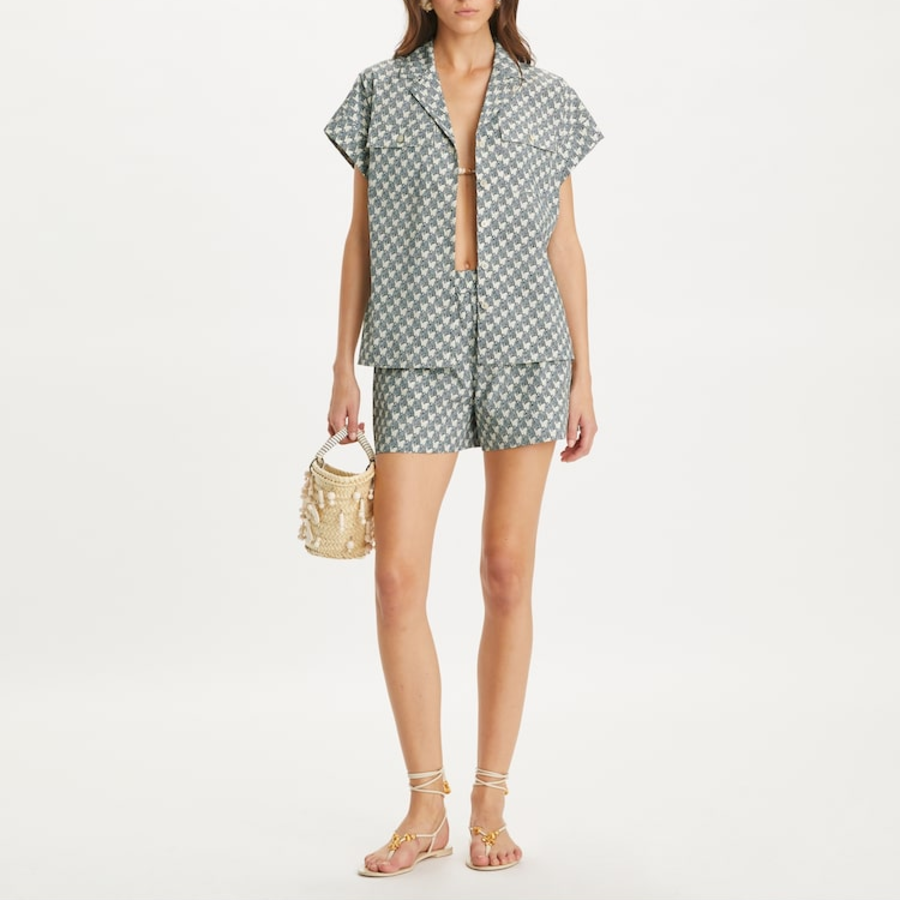 TORY BURCH Printed Cotton Poplin Short – Green