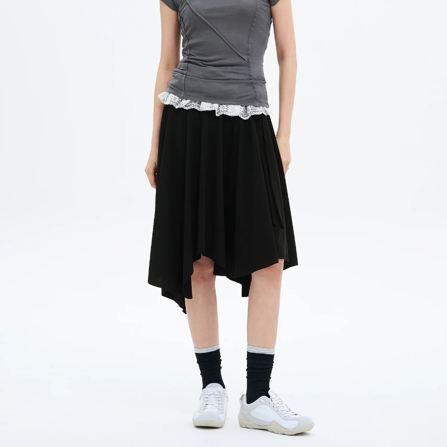 8 seconds Asymmetric Jersey Skirt - Black