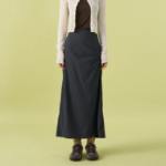 8 seconds Shirring Asymmetric Long Skirt - Ash