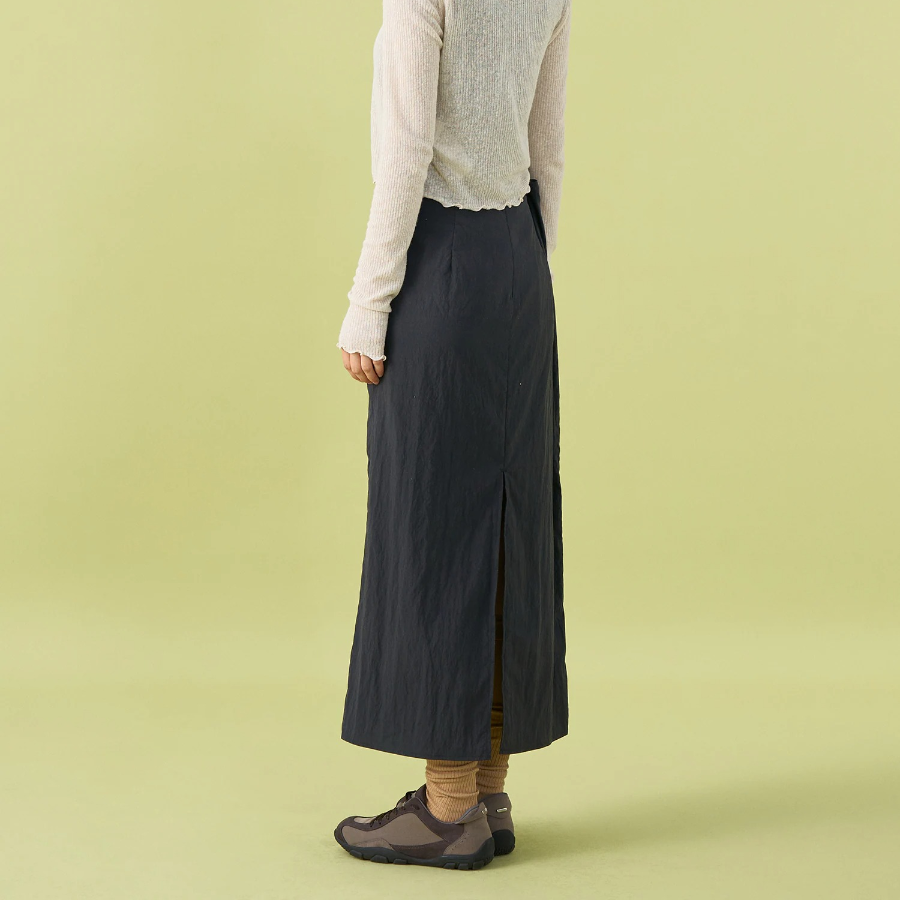 8 seconds Shirring Asymmetric Long Skirt - Ash