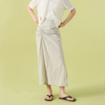 8 seconds Shirring Asymmetric Long Skirt - Light Green