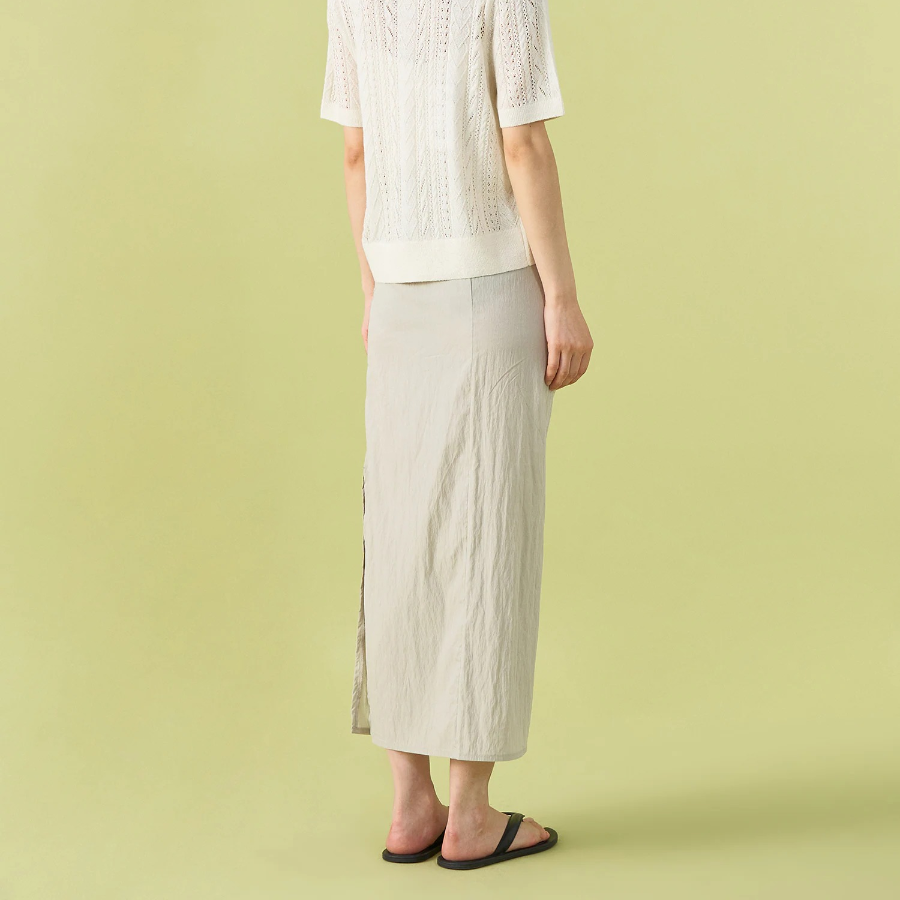 8 seconds Shirring Asymmetric Long Skirt - Light Green