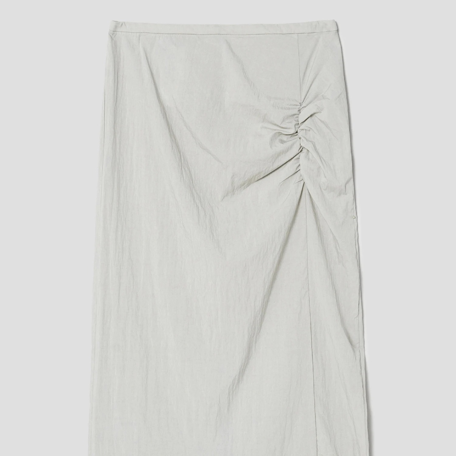 8 seconds Shirring Asymmetric Long Skirt - Light Green