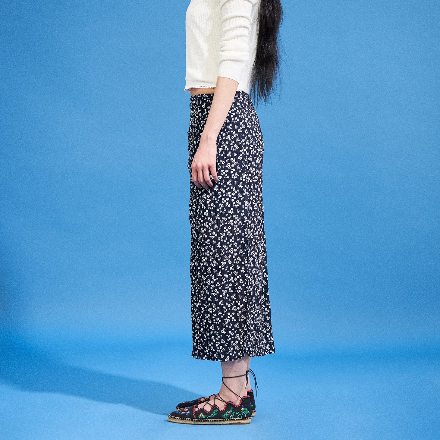 8 seconds Pattern Shirring Skirt - Navy