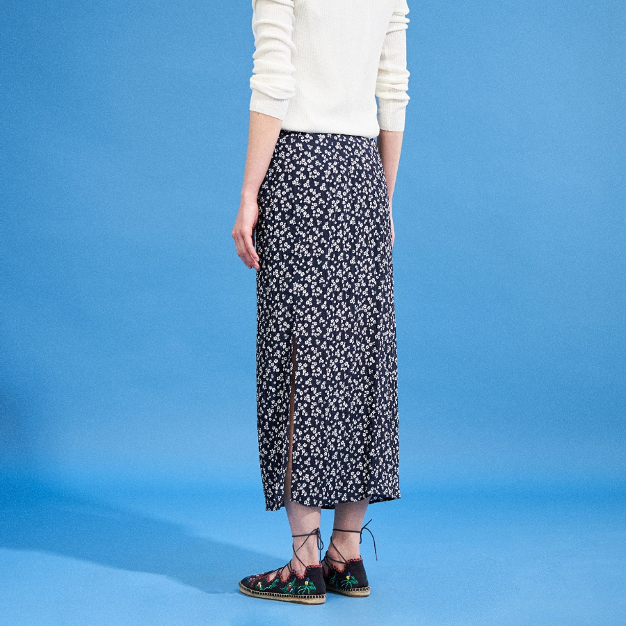 8 seconds Pattern Shirring Skirt - Navy