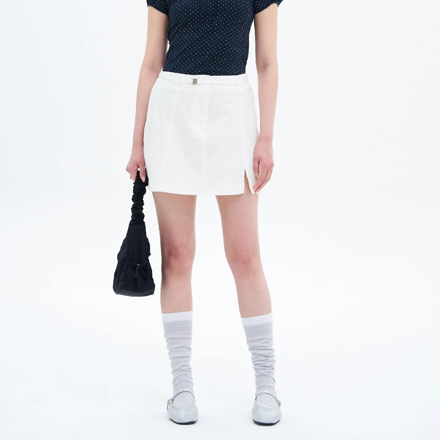 8 seconds Belted Denim Mini Skirt - White