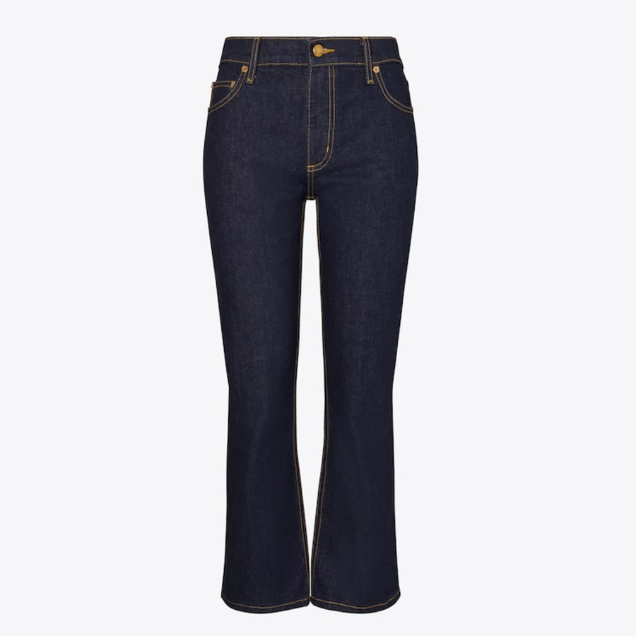 TORY BURCH Cropped Flare Jeans – Dark Blue