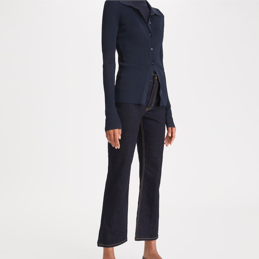 TORY BURCH Cropped Flare Jeans – Dark Blue