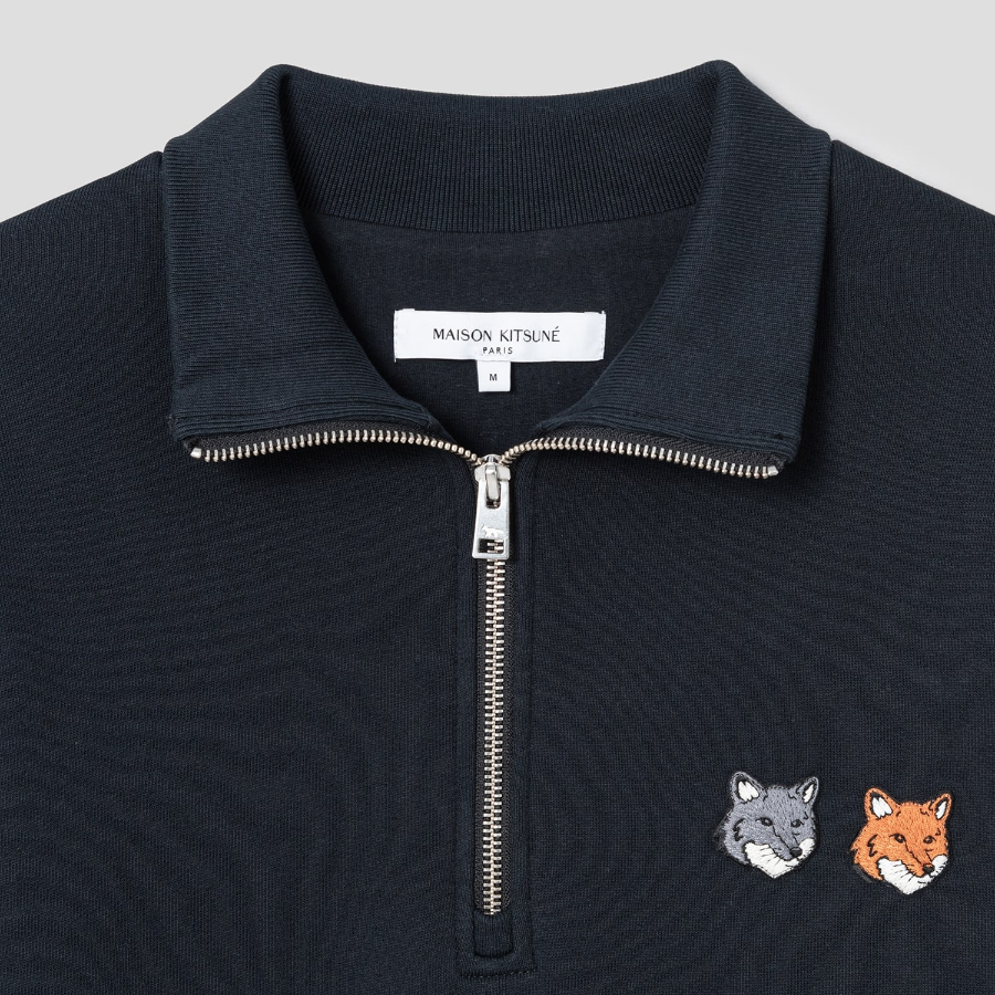 Maison Kitsune Men Double Bold Fox Head Half Zip Comfort Sweatshirt - Anthracite