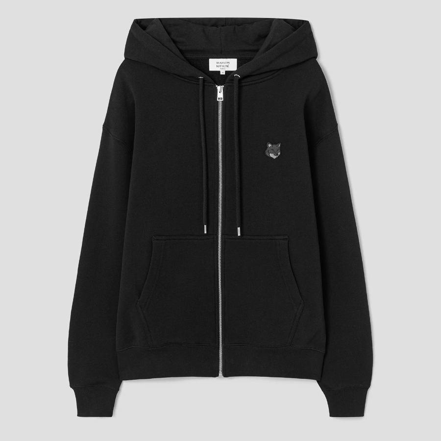Maison Kitsune Men Bold Fox Head Patch Comfort Zipped Hoodie - Black