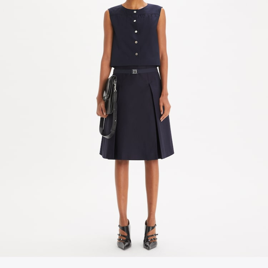 TORY BURCH Pleated Twill Skirt – Medium Navy