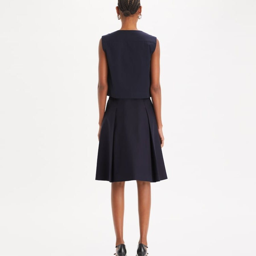 TORY BURCH Pleated Twill Skirt – Medium Navy