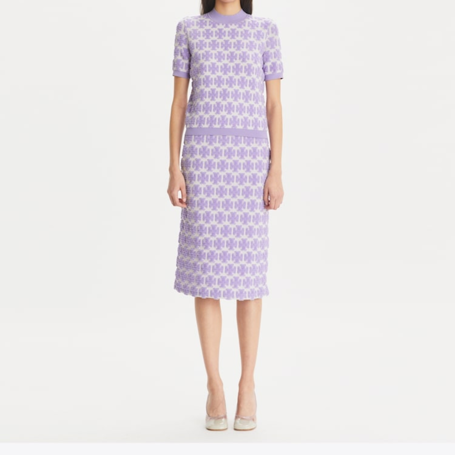 TORY BURCH Logo Bouclé Skirt – Lavender