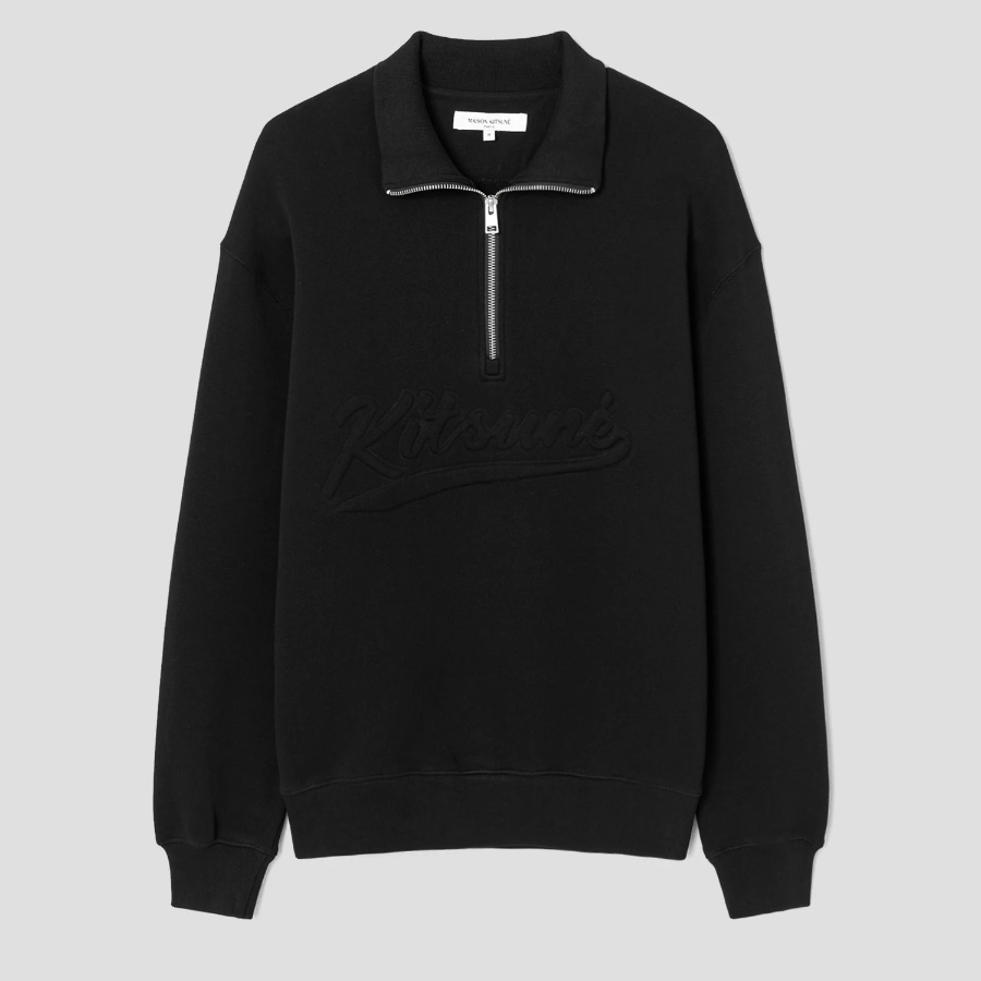 Maison Kitsune Men Varsity Half Zip Comfort Sweater - Black