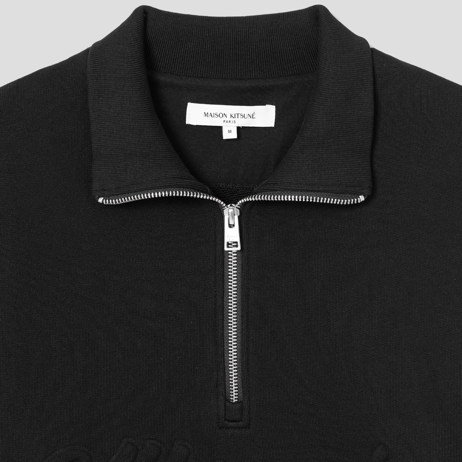 Maison Kitsune Men Varsity Half Zip Comfort Sweater - Black