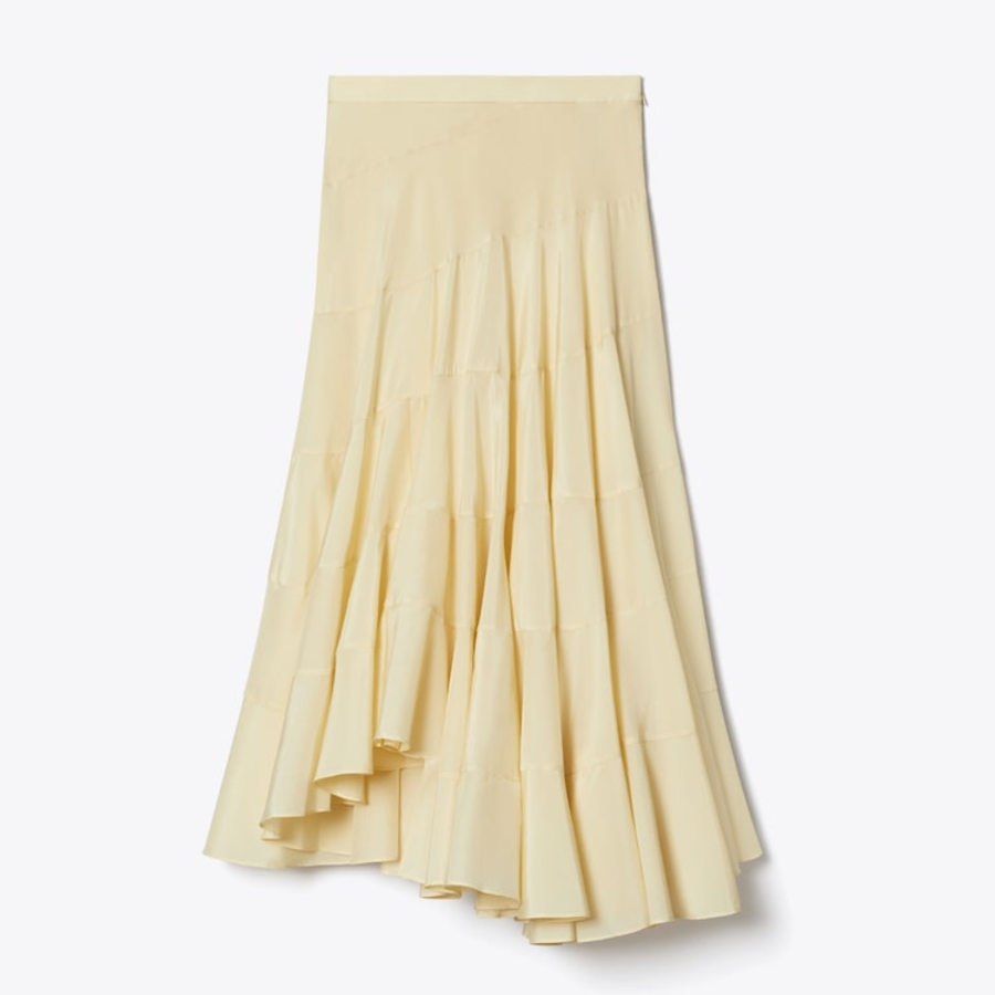 TORY BURCH Flared Cotton Silk Skirt – Pale Almond