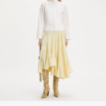 TORY BURCH Flared Cotton Silk Skirt – Pale Almond