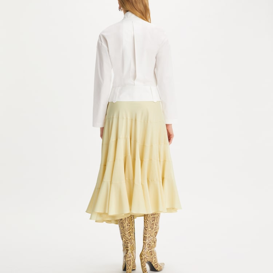 TORY BURCH Flared Cotton Silk Skirt – Pale Almond