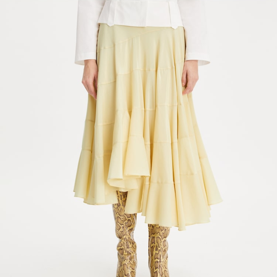 TORY BURCH Flared Cotton Silk Skirt – Pale Almond