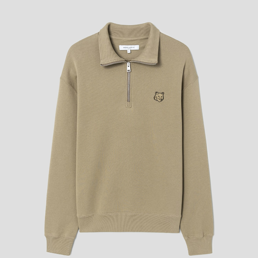 Maison Kitsune Men Bold Fox Head Patch Comfort Half Zipped Sweatshirt - Cardamon