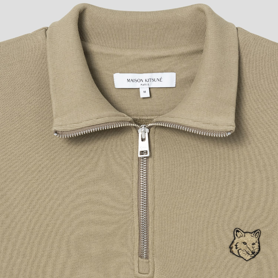 Maison Kitsune Men Bold Fox Head Patch Comfort Half Zipped Sweatshirt - Cardamon