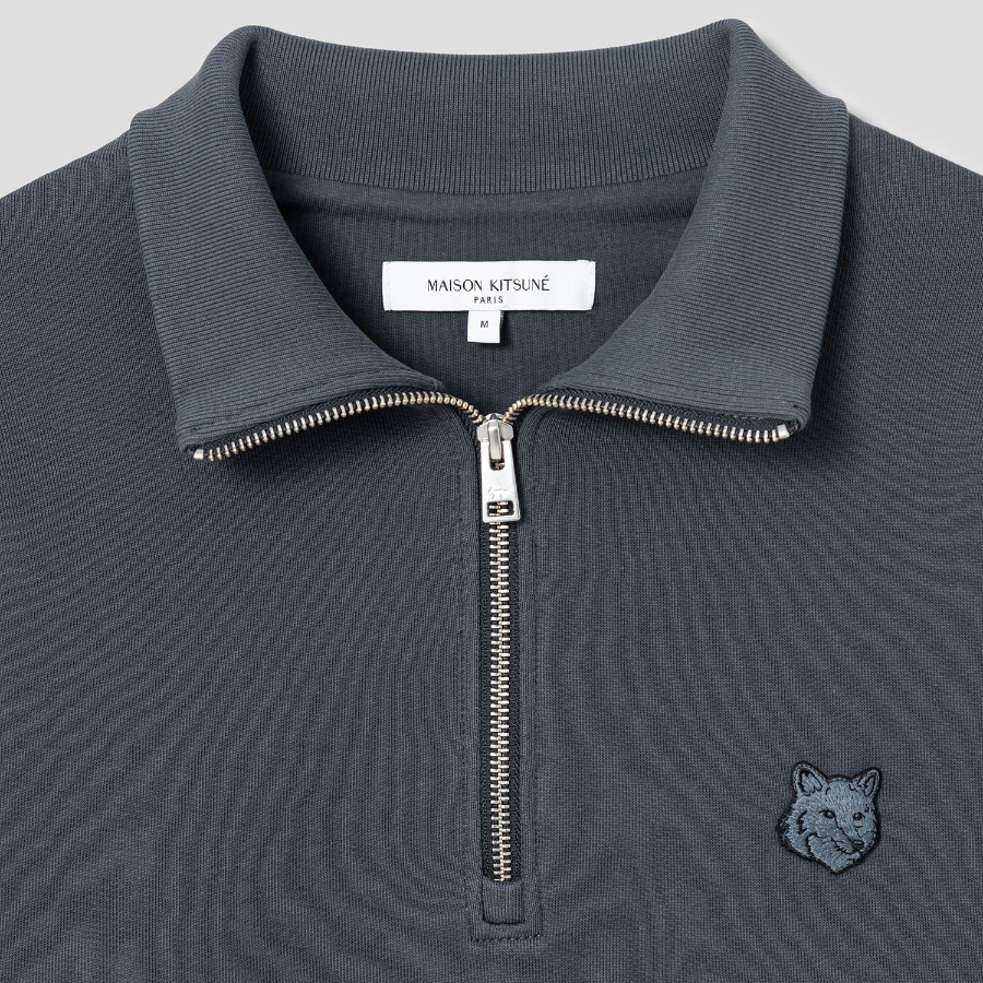 Maison Kitsune Men Bold Fox Head Patch Comfort Half Zipped Sweatshirt - Slate Grey