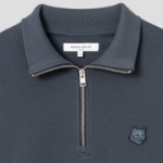 Maison Kitsune Men Bold Fox Head Patch Comfort Half Zipped Sweatshirt - Slate Grey