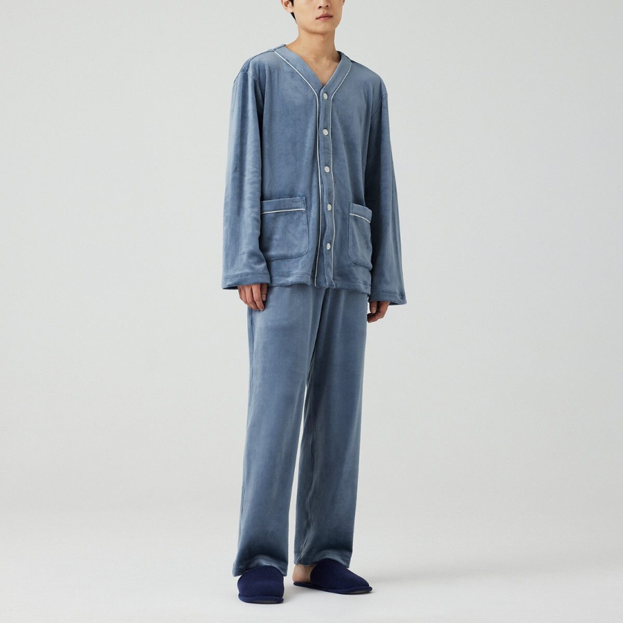 JAJU Mink Fleece V-Neck Pajama Set – Blue